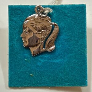Vintage Sterling Silver Pendant Charm ~ Girl Profile